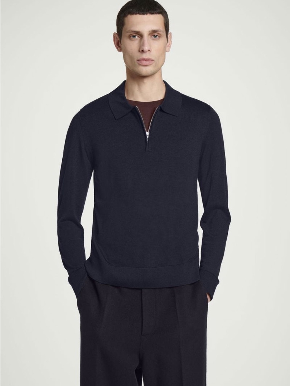 COS Men's Navy Half-Zip Polo Sweater